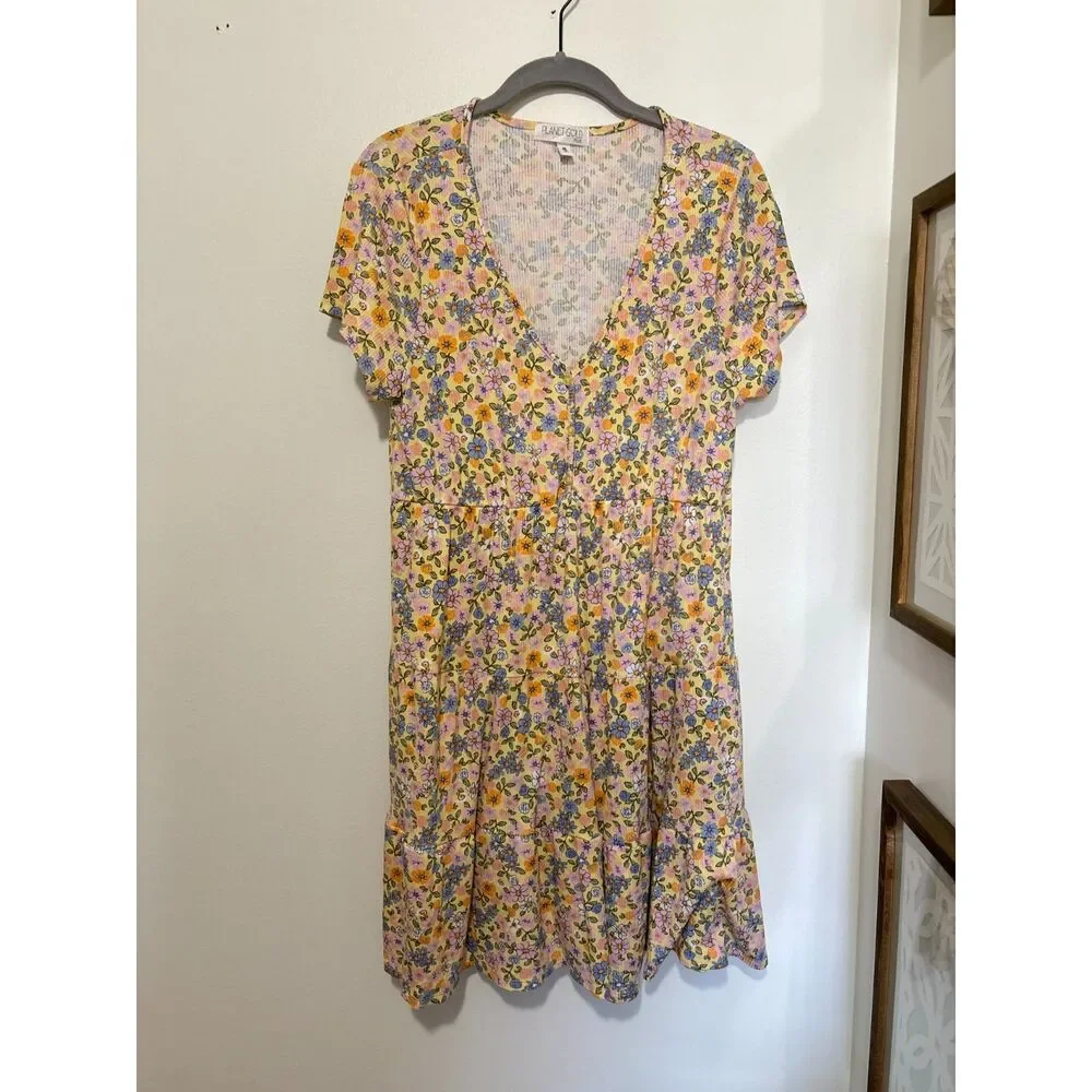 Planet Gold Plus 0X Floral Tiered Dress Pastel‎ Cottagecore Boho Babydoll Spring